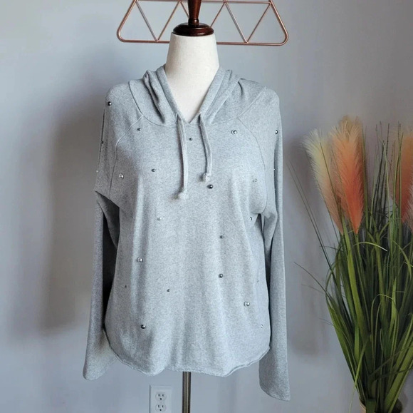 Generation Love, NWT Heather Gray Storm Pearls Hooded Hoodie Top Size Large - Picture 12 of 12